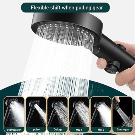 5 Mode Pommeau de Douche,Douchette à Main Set,Shower Head Economie Deau Avec Bouton Stop Haute Pression Plusieurs Jet (Noir))