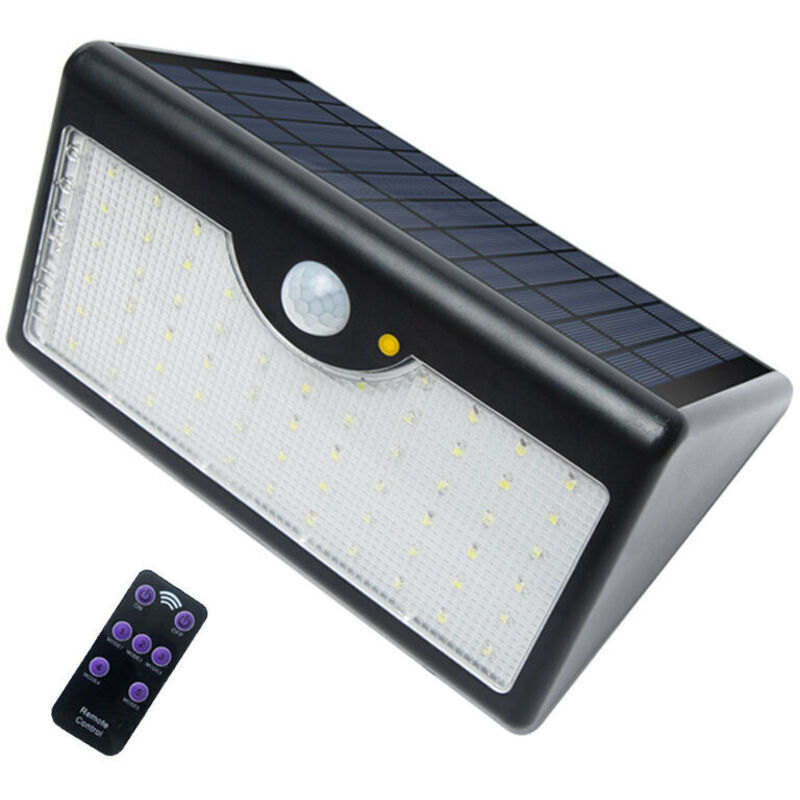 5 Modes Applique Solaire Exterieur Avec Télécommande, Imperméable à L'eau Pour Mur, Garage, (coque noir, lumière blanc)