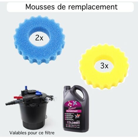 5 Mousses De Remplacement Filtre Bassin Sous Pression 36W 40 m³ + Bactéries 2500 ml