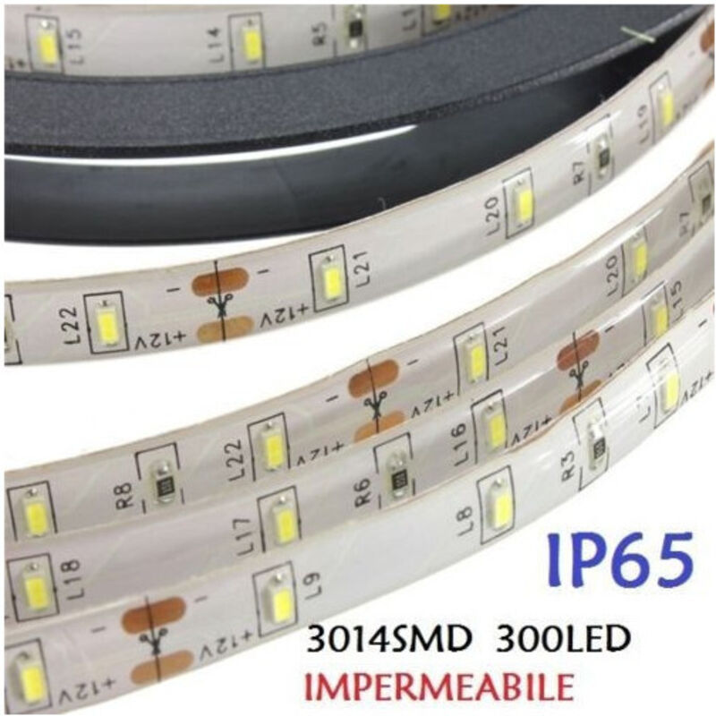 Ruban 5 Mètres 300 Led 3014 Smd Pour Extérieur Ip65 12 V Dc Chaud Froid