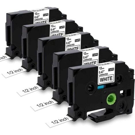 5 nastri compatibili per etichettatrice Brother P-Touch TZ TZe-231, cassetta da 12 mm x 8 m per Ptouch PT-H105 H101C/GB H100LB H100R GL200 1000 1005 D200 D00 E100 E110, nero su bianco
