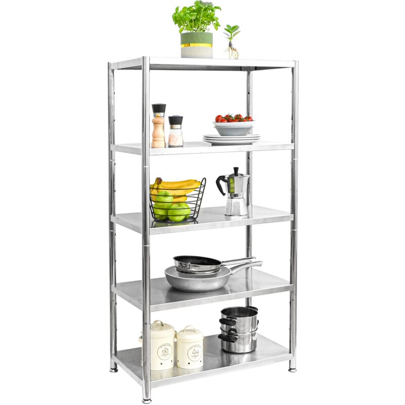 5 Niveaux Étagère en Acier Inox jusqu'à 200kg - 74x41x140 Rangement Métallique