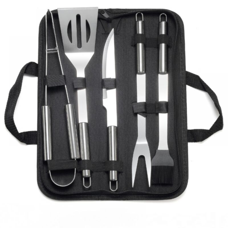 Aiperq - 5 outils de barbecue en acier inoxydable : pince, fourchette à viande, pinceau à badigeonner, spatule, couteau + sac de transport pour