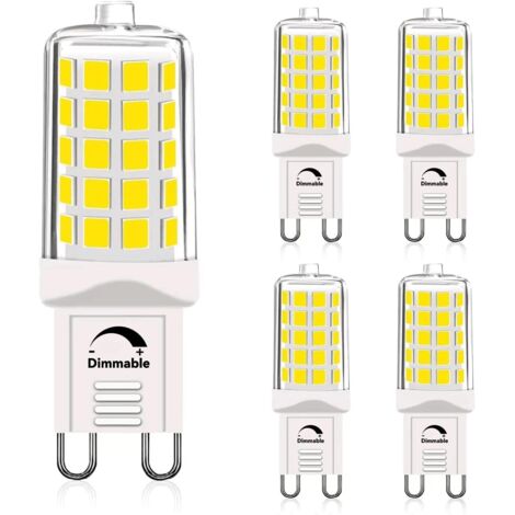 5 Pack Ampoule G9, LED 4W équivalent 40W, Blanc 6000K 450 Lumens, Dimmable, Base 2 Broches, Pour Lustre