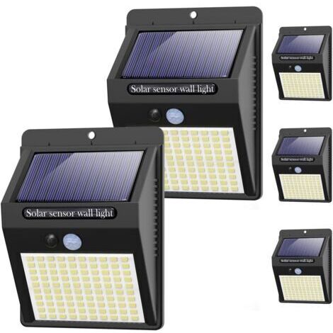 【5 Pack 】Lampe Solaire Extérieur, 3 Modes Lampe Exterieur Detecteur de Mouvement 100 LED Étanche Lumiere Solaire Éclairage Extérieur Projecteur Solaire Puissant Sécurité Pour Jardin