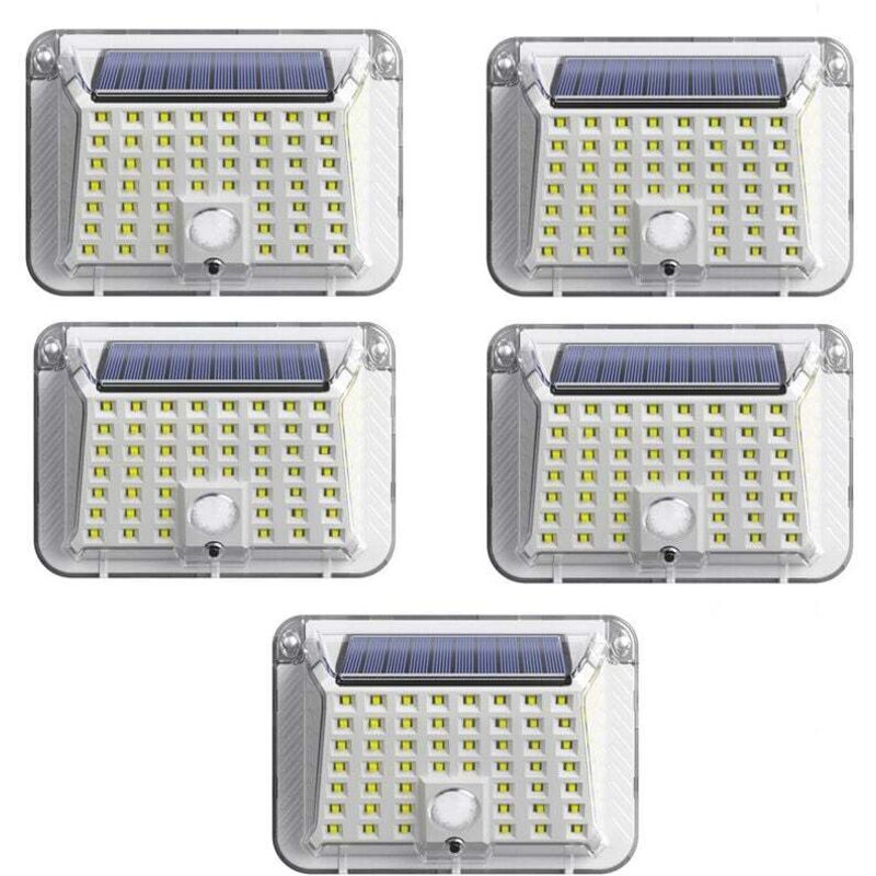 Lot de 5 lampes solaires d'extérieur avec capteur de mouvement – ​​90 led 1200 mAh – Éclairage extérieur étanche à 270° – Convient pour la décoration