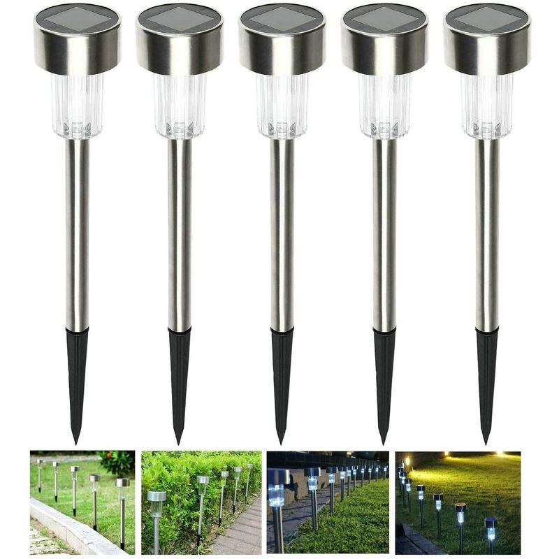 Langray - 5-Pack Solar Landscape Lights, Stainless Steel Waterproof Garden Solar Lights Landscape Pathway Lights for Patio Lawn Yard Outdoor