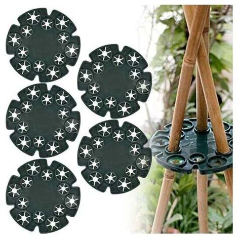 5 Pack Sweet Pea Support, 12 Holes Wigwam Handle Holder, Bamboo Cane Handle, Plastic Wigwam Cane Handles for Beans, Sweet Peas, Tomatoes, Cucumbers, Climbing Plants, Green MUMU