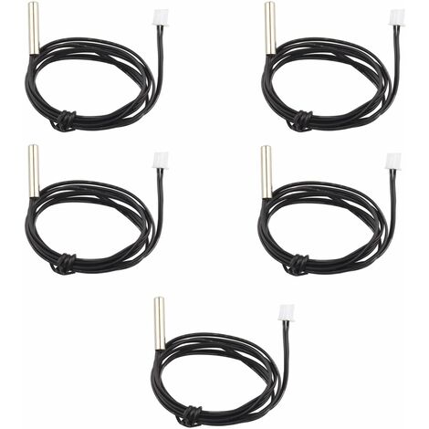 5 Pack Waterproof NTC 10K 1% 3950 Thermistor Temperature Sensor Probe, 1m Extension Cable, Temperature Detector, Gauge for Car Air Conditioners/Refrigerators