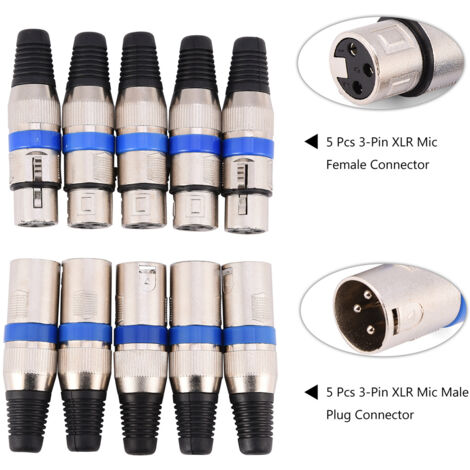 5 Paires Connecteur Audio XLR 3 Broches Mâle et Femelle pour Microphone