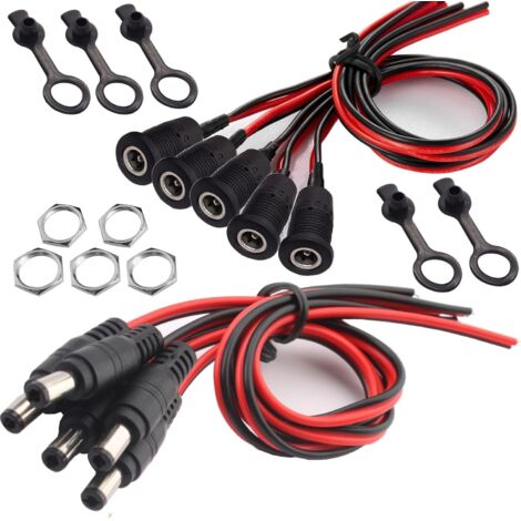 5 Paires Connecteur DC, Câble 18AWG, Prise 5.5mm x 2.5mm, Montage Panneau, Pour CCTV