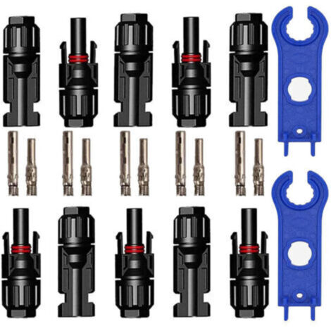 5 Paires Connecteur PV, Connecteur Solaire Photovoltaïque A Clés Hexagonales, Connecteurs Electriques Solaire Etanche Male + Femelle pour Panneaux Solaires Cable Accessoires, Noir