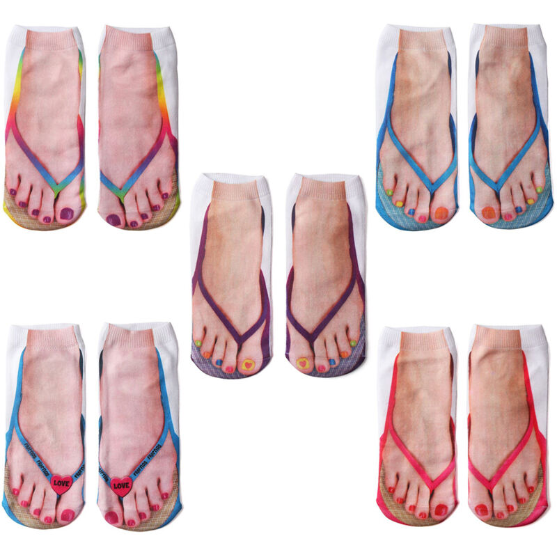 5 Paires de Chaussettes Manucure à Motif Tong 3D, Chaussettes Personnalisées Décontractées à Motif Flip-Flop pour Cheville
