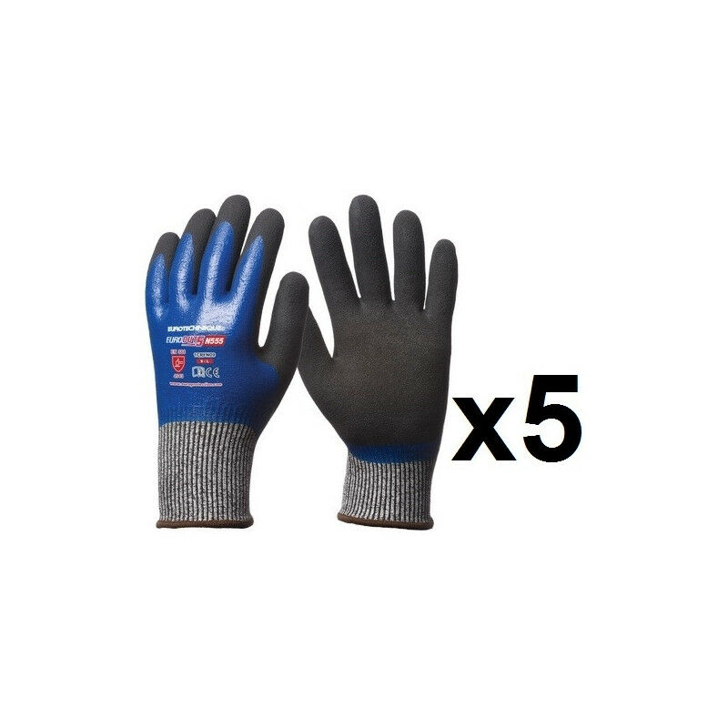 Euro Protection - 5 paires de gants hppe double enduction nitrile tout enduit N555 EuroCut - Taille: 11