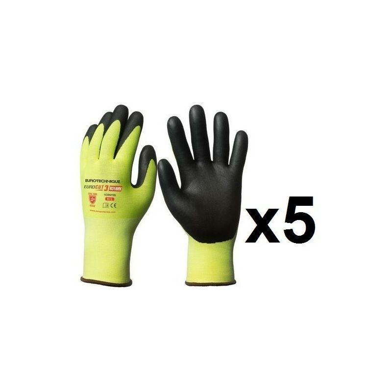 5 paires de gants hppe enduction nitrile haute visibilité N318HV EuroCut - Taille: 9