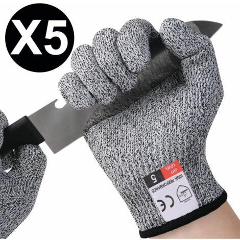 5 Paires Gants de Travail, Gants Anti-Coupures Enfant Femme, Gants de Coupe Protection de Niveau 5 pour Cuisine, Jardinage, Bricolage, Extérieur Explore Éviter Coupures,Couteaux Certifié EN 388- M
