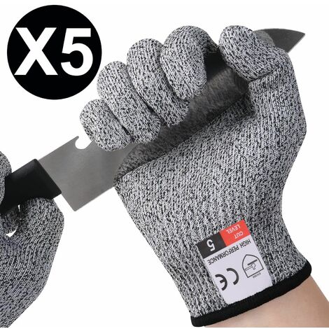 5 Paires Gants de Travail, Gants Anti-Coupures Enfant Femme, Gants de Coupe Protection de Niveau 5 pour Cuisine, Jardinage, Bricolage, Extérieur Explore Éviter Coupures,Couteaux Certifié EN 388- S