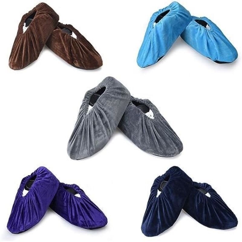 5 Paires Surchaussures lavables Couvre-Chaussure Anti Glisse Réutilisables Antidérapant Chausson avec Flanelle pour Maison Le