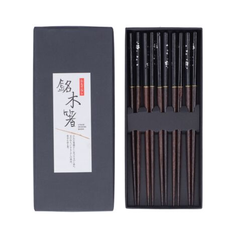 5 Pairs Chopsticks Phoebe Zhennan Printing Reusable 23cm/9.1in Long Safe for Japanese Style Box TablewareBlack