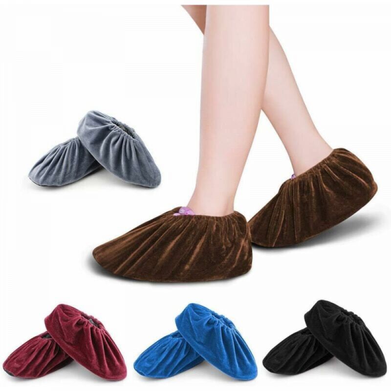 5 Pairs Washable Overshoes Reusable Anti Slip Shoe Covers Non-Slip Slipper with Flannel for Home Housework and Office Computer (37-43)