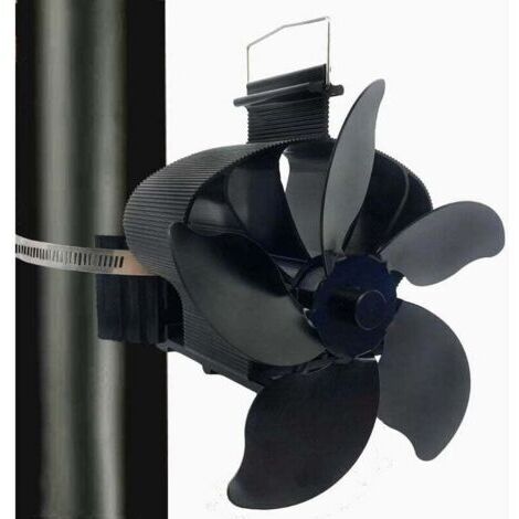 5 Pale Magnétiques Ventilateur Poele à Bois, Amélioration Alimenté à la Chaleur Ventilateur Cheminee, Silencieux avec Thermomètre pour Bois/Bûches/Cheminée/Tuyau de Poele rechange anneau