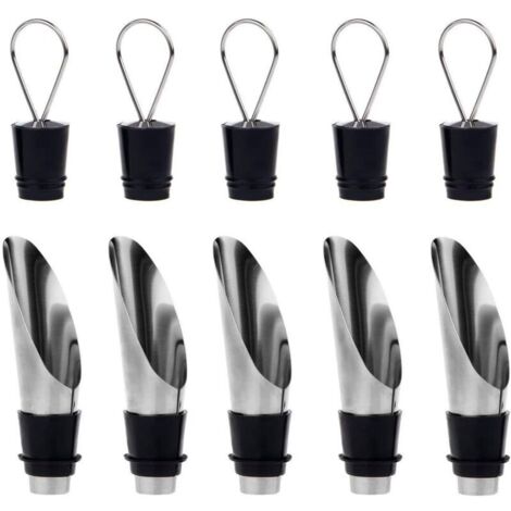 5 Paquets 2 en 1 Bouteilles en Acier Inoxydable Bec et Canette d'aération Avec Bouchon - Ensemble Cadeau Bouteille et Vinière