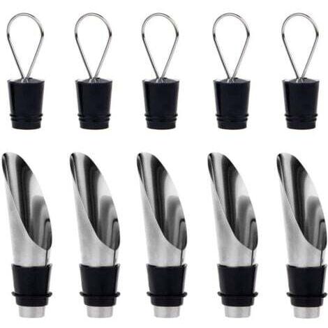 5 Paquets 2 en 1 Bouteilles en Acier Inoxydable Bec et Canette d'aération Avec Bouchon - Ensemble Cadeau Bouteille et Vinière
