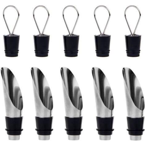5 Paquets 2 en 1 Bouteilles en Acier Inoxydable Bec et Canette d'aération Avec Bouchon - Ensemble Cadeau Bouteille et Vinière