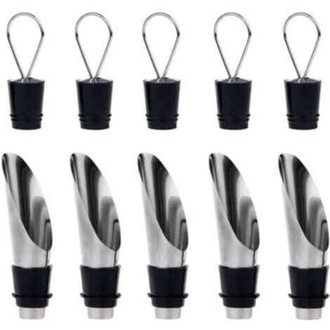 5 Paquets 2 en 1 Bouteilles en Acier Inoxydable Bec et Canette d'aération Avec Bouchon - Ensemble Cadeau Bouteille et Vinière