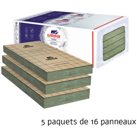 5 paquets de 16 Panneaux laine de verre URSA PRK 38 TERRA revêtu kraft - Panneau 12.96 m² - Ep. 45mm - Soit 64.8 m² - R 1.20 - Ursa
