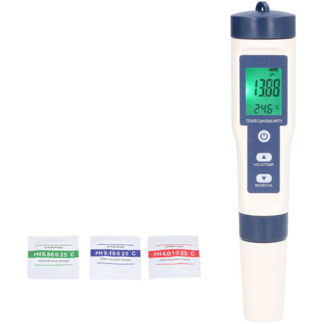 5-Parameter-Wassertester: pH-Wert, Salzgehalt, Temperatur, TDS, EC mit wasserdichtem LCD-Bildschirm