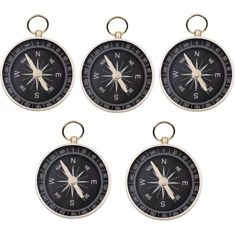 5 PCS 44mm Boussole de Poche en Métal avec Boucle sur Dessus pour Porte-clés Pandant, Fête Anniversaire Faveurs Cadeaux pour Enfants