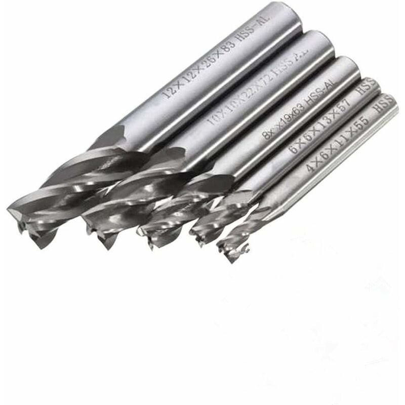 Memkey - 5 pcs 4/6/8/10/12 mm 4 Flte tige droite End Mill Cutter en acier rapide hss Forets