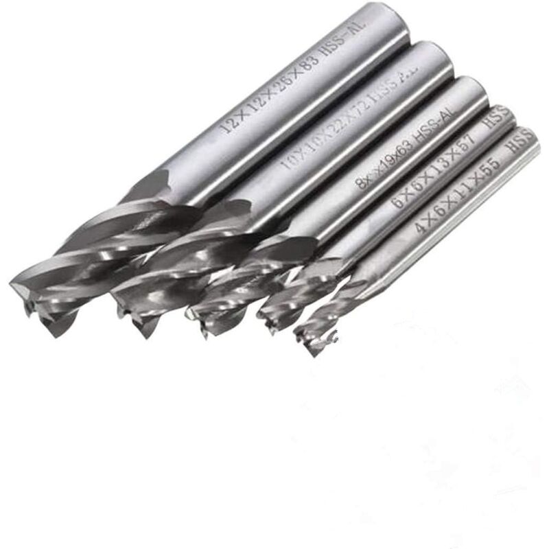5 pcs 4/6/8/10/12 mm 4 Flûte tige droite End Mill Cutter en acier rapide HSS Forets