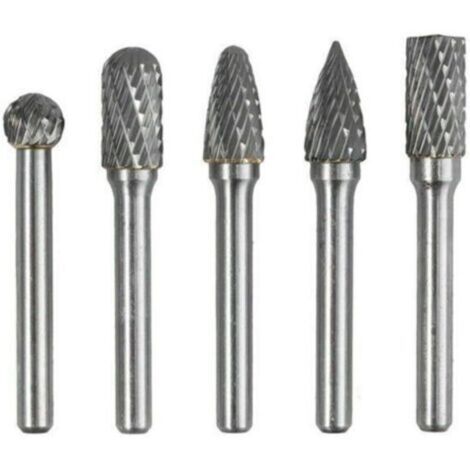 5 PCS 6mm Queue 10mm Tête Tungstène Carbure Double Coupe Rotary Burr Set Pour Travail du Bois Gravure Die Grinder Carving Burr Bit Set