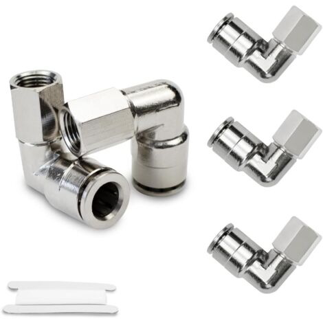 5 Pcs 8mm Tubes OD x 3/8" BSP filetage femelle Coude laiton nickelé Raccord pneumatique à verrouillage poussé