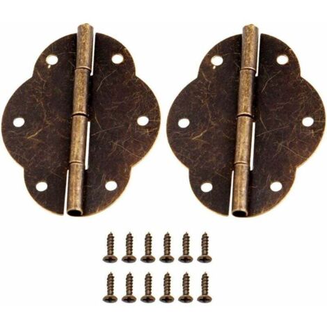 5 PCS Antiquités Charnières rétro avec 12 vis pour Vintage Boîte en bois Boîte à outils Cabinet Armoire Bijoux Coffre Antique Bronze Iron 56x42mm