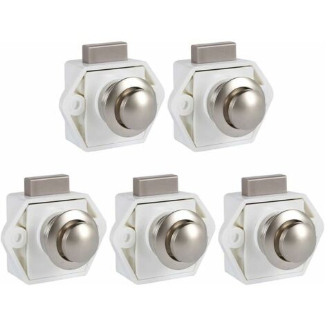 5 Pcs Bouton Poussoir Loquet sans Clé, Serrure de Porte Meuble Fermoir, Bouton Loquet Verrou pour RV Caravane Placard Meuble de d'Épaisseur (blanc),