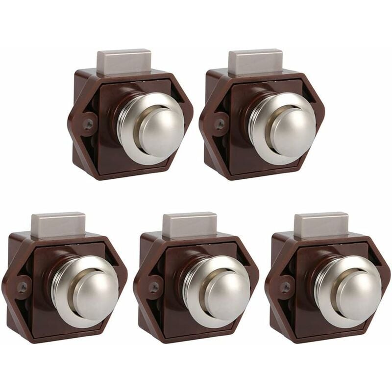 5 Pcs Bouton Poussoir Loquet Sans Clé, Serrure De Porte Meuble Fermoir, Bouton Loquet Verrou Pour Rv Caravane Placard Meuble De D'Épaisseur (Brun)