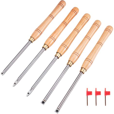 5 Pcs Carbide Turning Tools, Carbide Wood Turning, Indexable Carbide, Turning Tool Holder for Cutting V-Grooves/Making Curves and Coves and Carving Lines