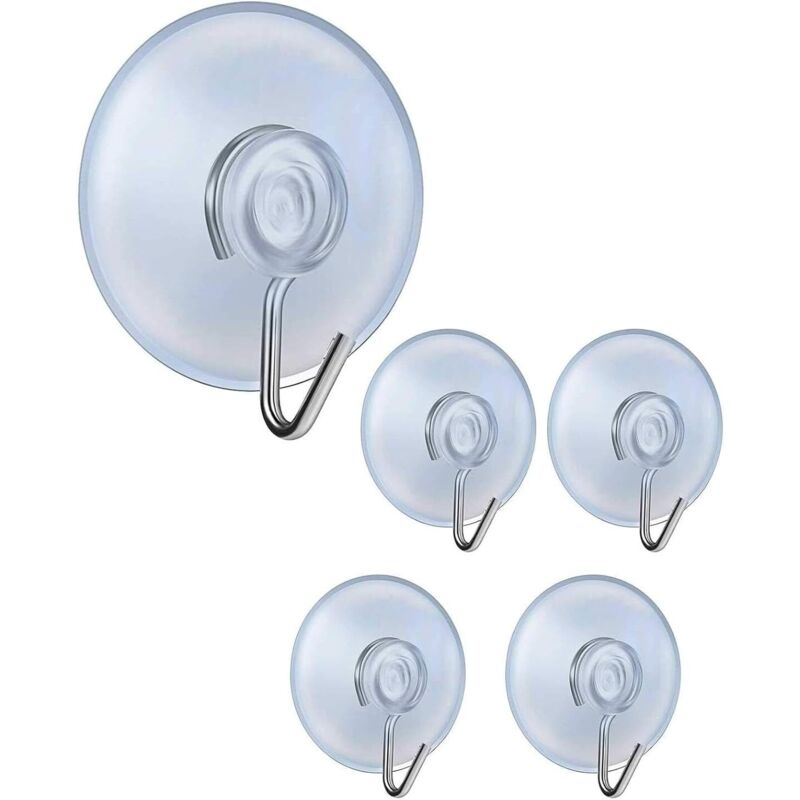 Largeight - 5 Pcs Crochets à Ventouse, Amovible Transparent Ventouse Ventouse Crochets Muraux Cintre pour Salle De Bains Cuisine Serviette De Douche