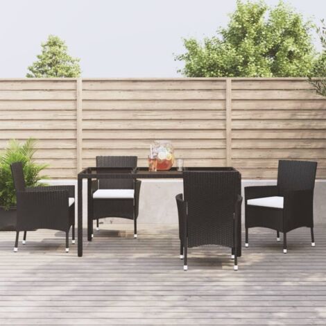 5 pcs Ensemble à dîner de jardin, Meubles à dîner de jardin, Table et Chaises à Manger et coussins Noir Résine tressée MKPO17386