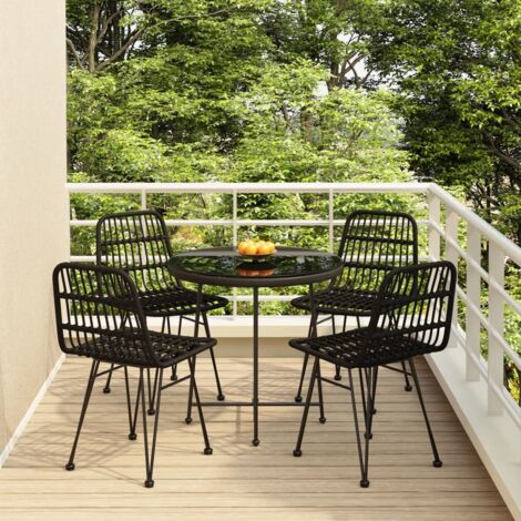 5 pcs Ensemble à dîner de jardin, Meubles à dîner de jardin, Table et Chaises à Manger Noir Résine tressée MKPO97412