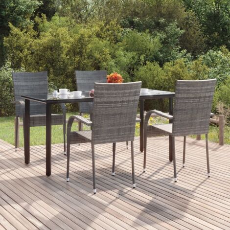 5 pcs Ensemble à dîner de jardin, Mobilier à dîner, Table et Chaises à Manger Gris Résine tressée MKPO44620