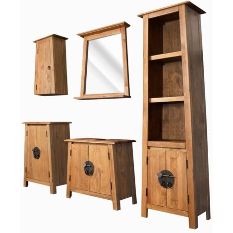 5 pcs Ensemble Meuble salle de bain - Armoires de toilette placard - Pinède solide recyclée Chic-114189