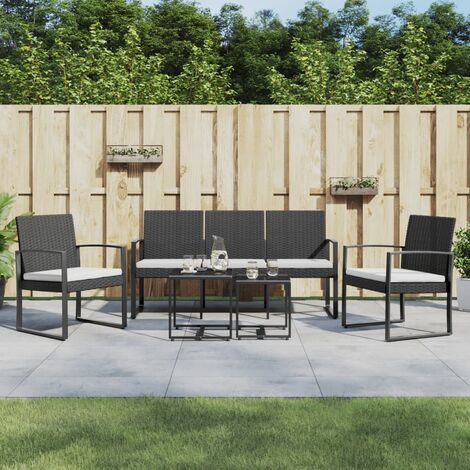 5 pcs Ensemble Table et Chaise de Jardin Contemporain Ensemble Table à manger + 4 chaises avec coussins noir rotin PP 29684