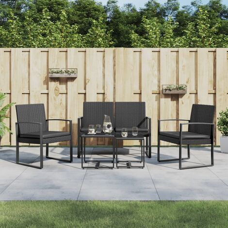 5 pcs Ensemble Table et Chaise de Jardin Contemporain Ensemble Table à manger + 4 chaises avec coussins noir rotin PP 63061
