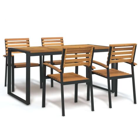 5 pcs Ensemble Table et Chaise de Jardin Contemporain  Ensemble Table à manger + 4 chaises bois d'acacia massif et métal 14833