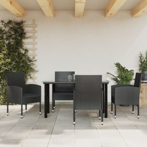 5 pcs Ensemble Table et Chaise de Jardin Contemporain  Ensemble Table à manger + 4 chaises noir résine tressée et acier 30760