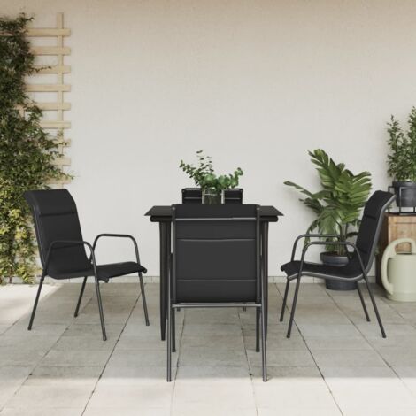 5 pcs Ensemble Table et Chaise de Jardin Contemporain  Ensemble Table à manger + 4 chaises noir textilène et acier 65898